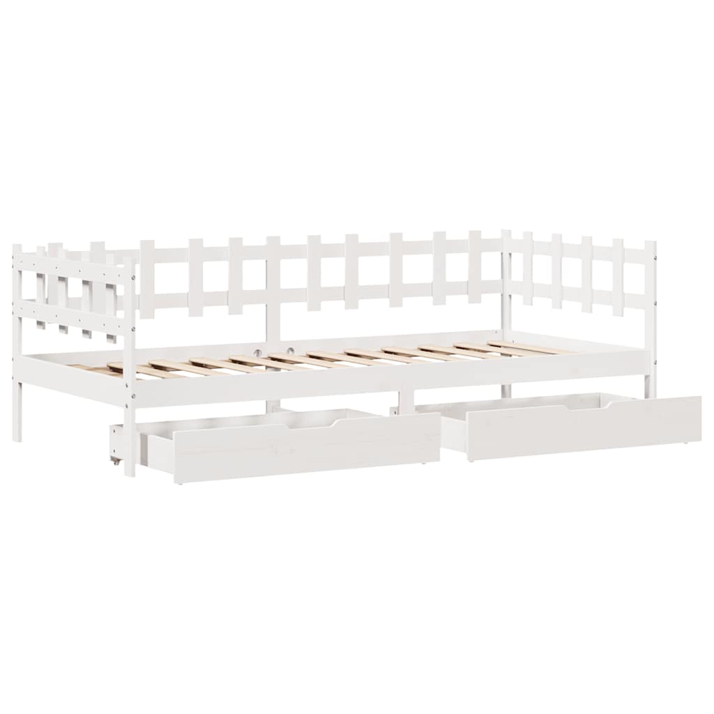 Daybed with Drawers without Mattress White 90x200 cm Solid Wood