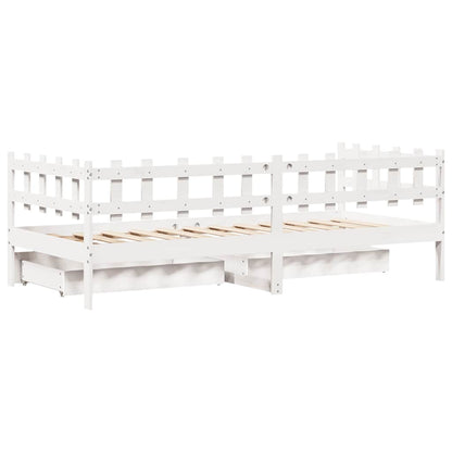Daybed with Drawers without Mattress White 90x190 cm Single Solid Wood