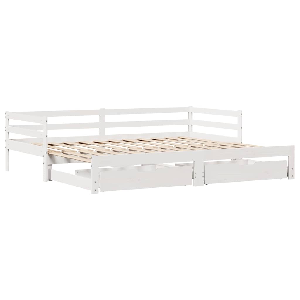Daybed with Trundle and Drawers without Mattress White 90x190 cm Single