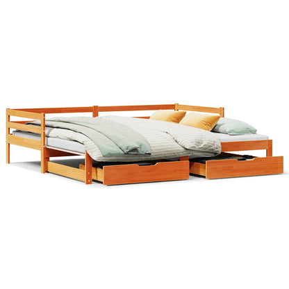 Daybed with Trundle&Drawers without Mattress Wax Brown 90x200 cm