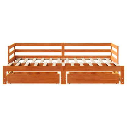 Daybed with Trundle&Drawers without Mattress Wax Brown 90x200 cm