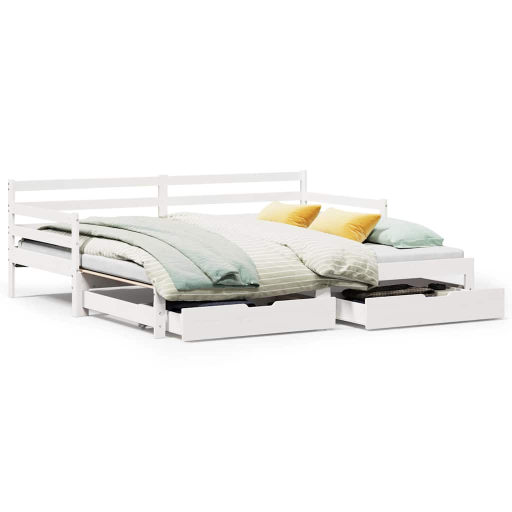 Daybed with Drawers without Mattress White 90x200 cm Solid Wood