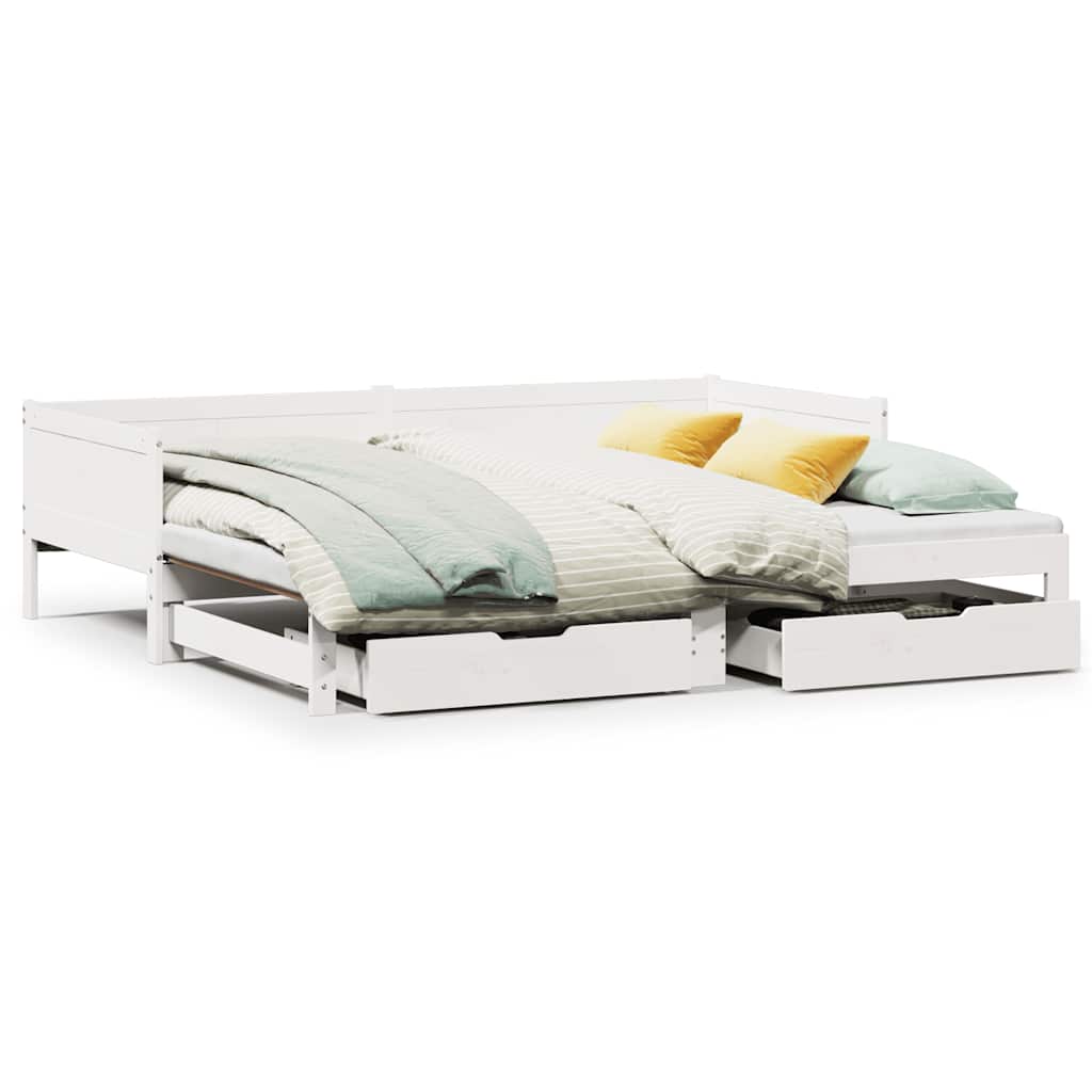 Daybed with Trundle and Drawers without Mattress White 90x190 cm Single