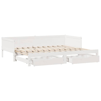 Daybed with Trundle and Drawers without Mattress White 90x190 cm Single
