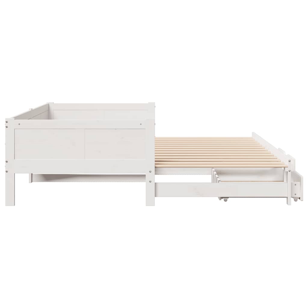 Daybed with Trundle and Drawers without Mattress White 90x190 cm Single