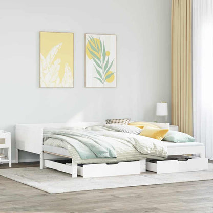 Daybed with Trundle and Drawers without Mattress White 90x190 cm Single