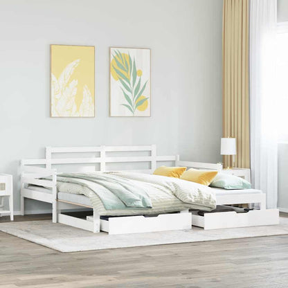 Daybed with Trundle and Drawers without Mattress White 90x200 cm