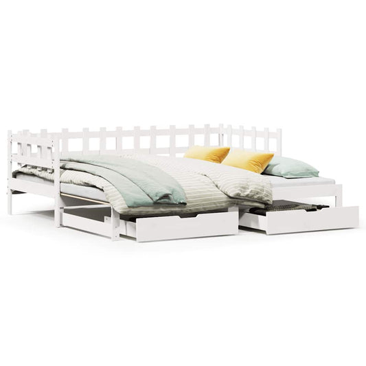 Daybed with Trundle and Drawers without Mattress White 90x190cm