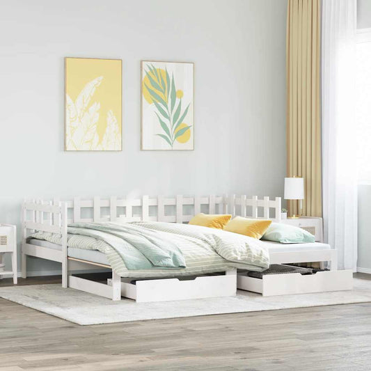 Daybed with Trundle and Drawers without Mattress White 90x190cm