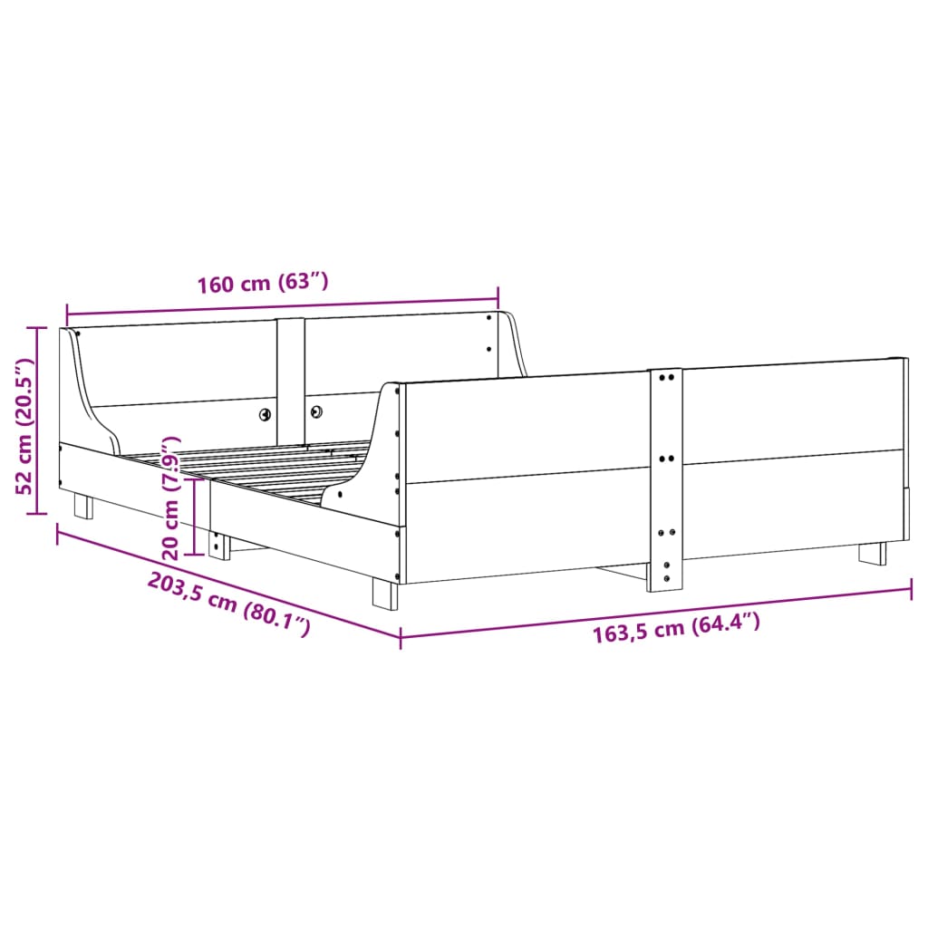 Bed Frame without Mattress 160x200 cm Solid Wood Pine