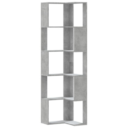 Corner Bookcase 5-Tier Concrete Grey 50x50x179 cm Engineered Wood