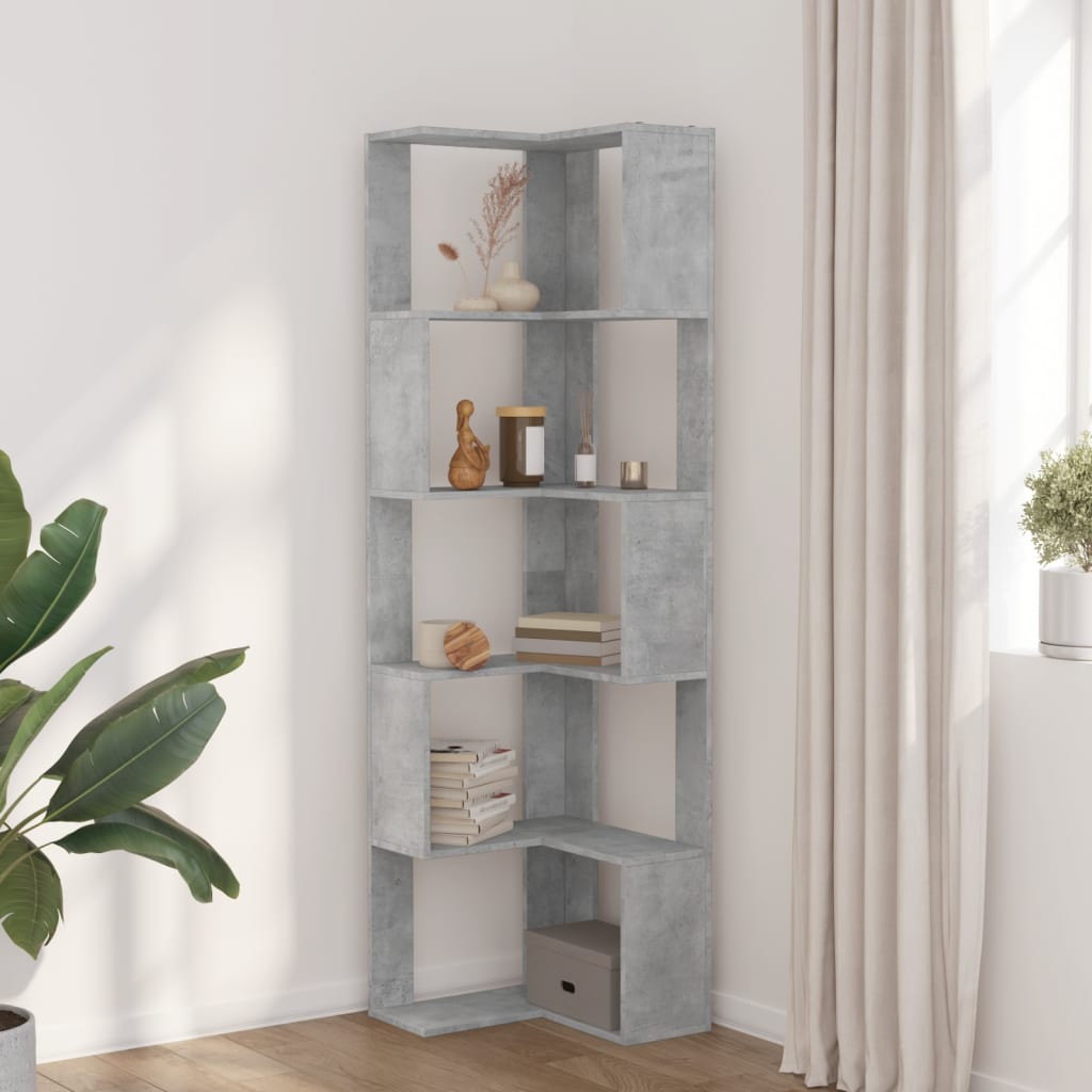 Corner Bookcase 5-Tier Concrete Grey 50x50x179 cm Engineered Wood