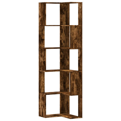 Corner Bookcase 5-Tier Smoked Oak 50x50x179 cm Engineered Wood