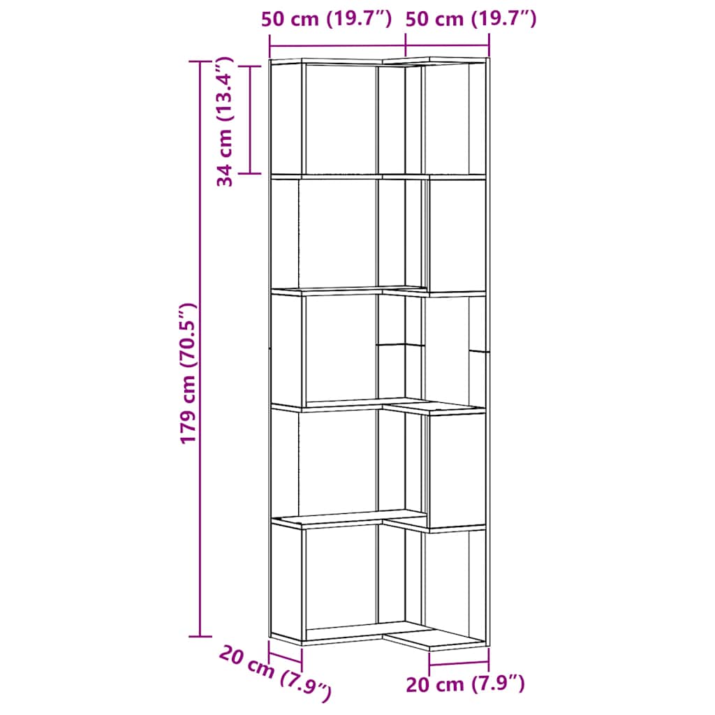 Corner Bookcase 5-Tier Artisian Oak 50x50x179cm Engineered Wood