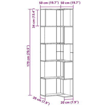 Corner Bookcase 5-Tier Artisian Oak 50x50x179cm Engineered Wood