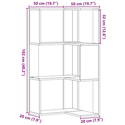 Corner Bookcase 3-Tier Smoked Oak 50x50x102 cm Engineered Wood