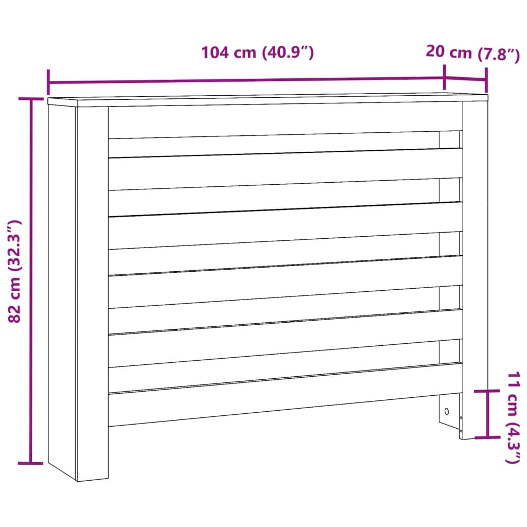 Radiator Cover White 104 x 20 x 82 cm Engineered Wood