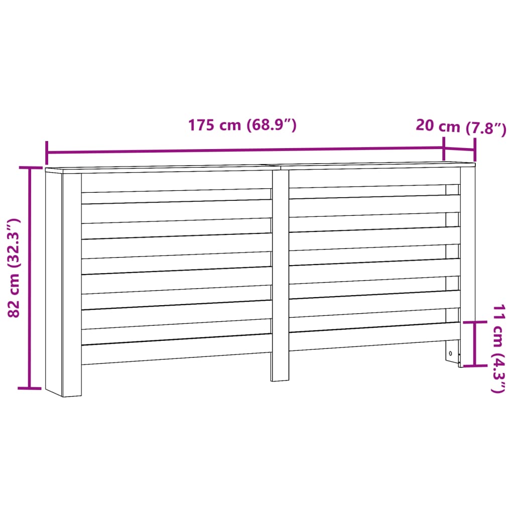 Radiator Cover Concrete Grey 175 x 20 x 82 cm Engineered Wood
