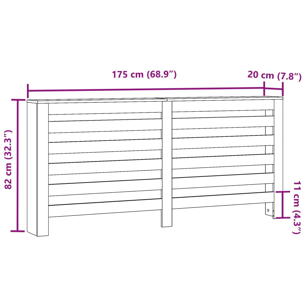 Radiator Cover Grey Sonoma 175 x 20 x 82 cm Engineered Wood