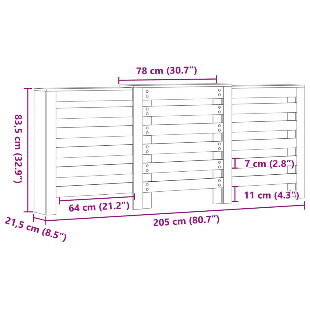 Radiator Cover White 205 x 21.5 x 83.5 cm Engineered Wood
