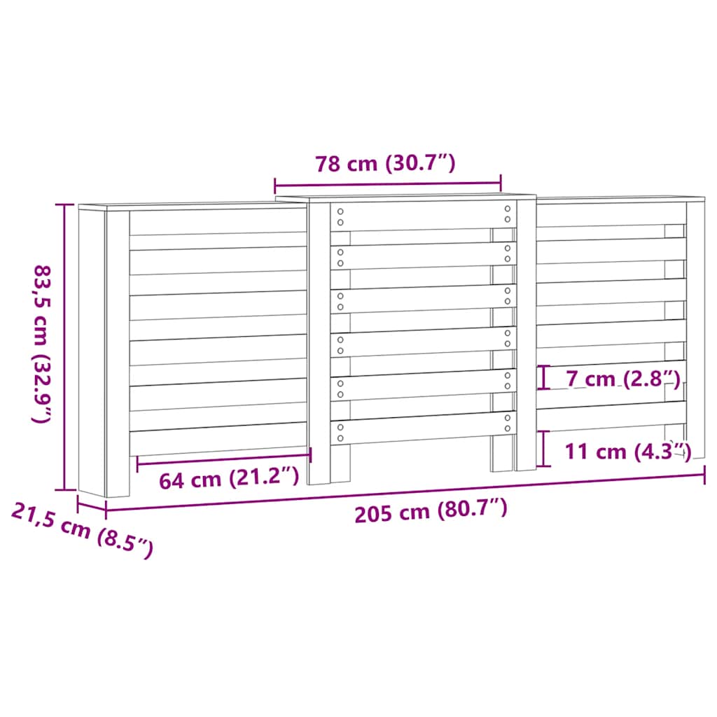 Radiator Cover Concrete Grey 205 x 21.5 x 83.5 cm