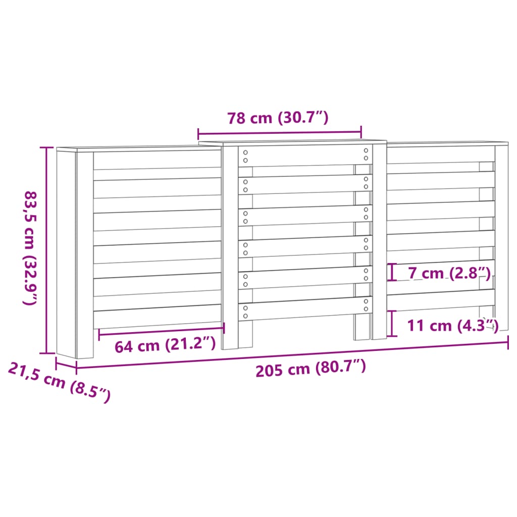 Radiator Cover Brown Oak 205 x 21.5 x 83.5 cm Engineered Wood