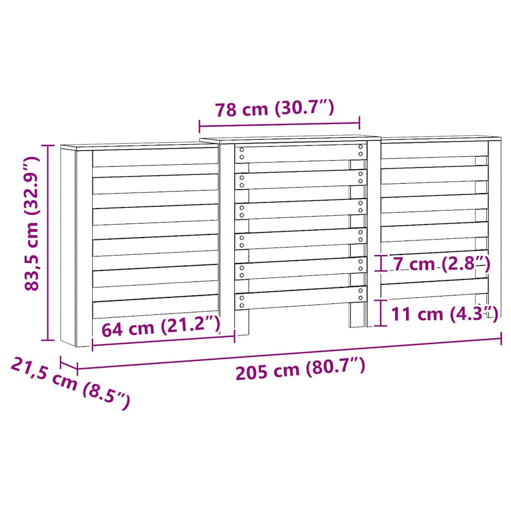 Radiator Cover Artisian Oak 205x21.5x83.5 cm Engineered Wood