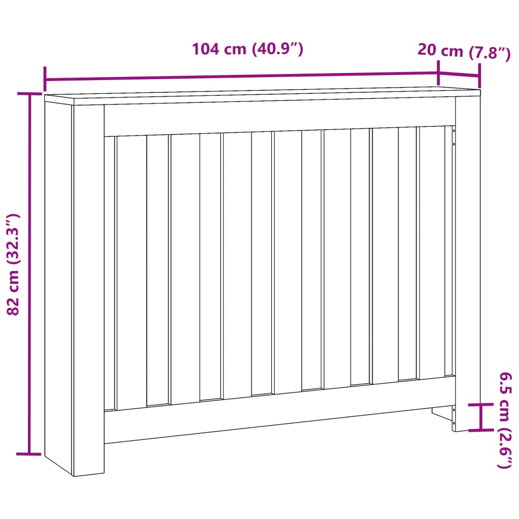 Radiator Cover White 104 x 20 x 82 cm Engineered Wood