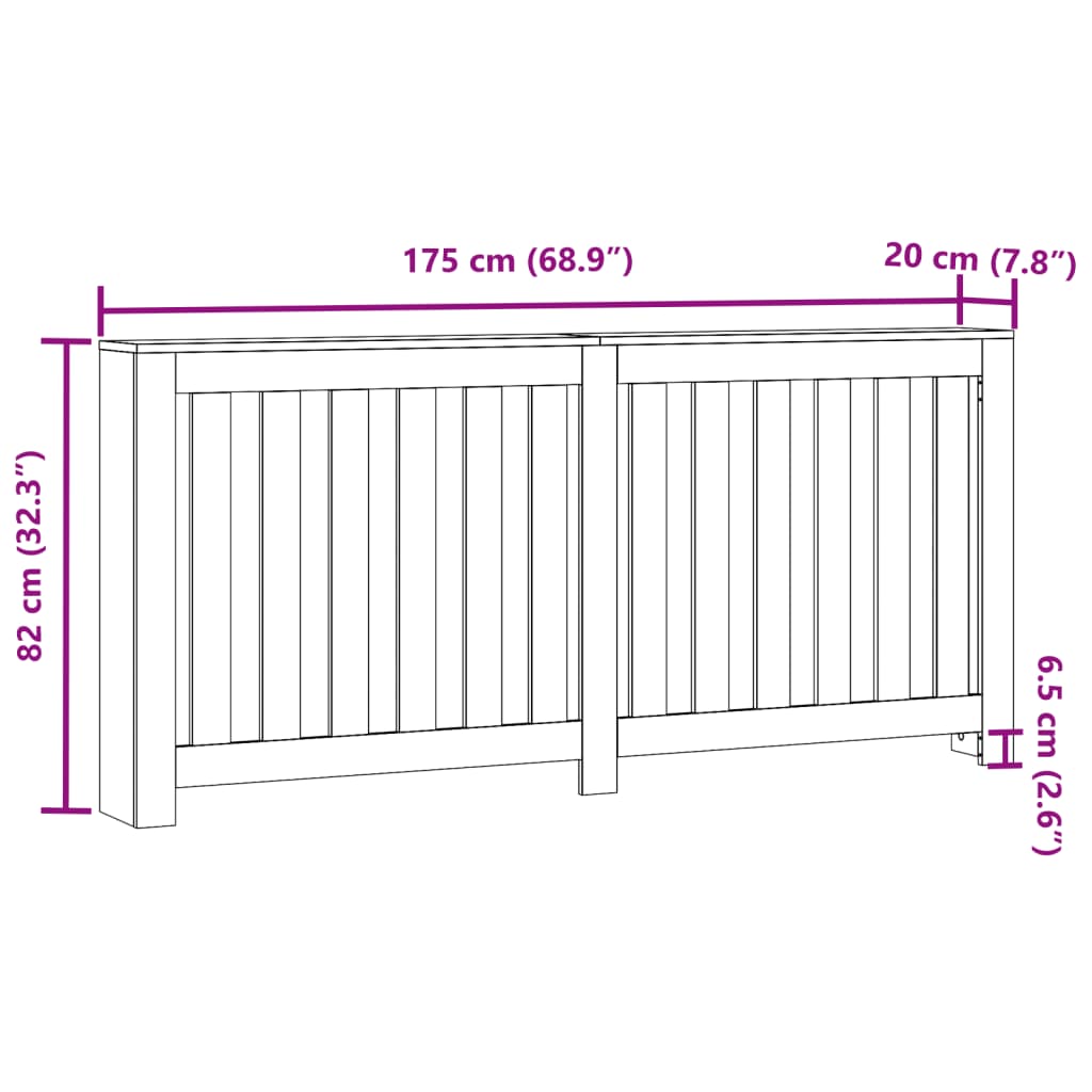 Radiator Cover Grey Sonoma 175 x 20 x 82 cm Engineered Wood