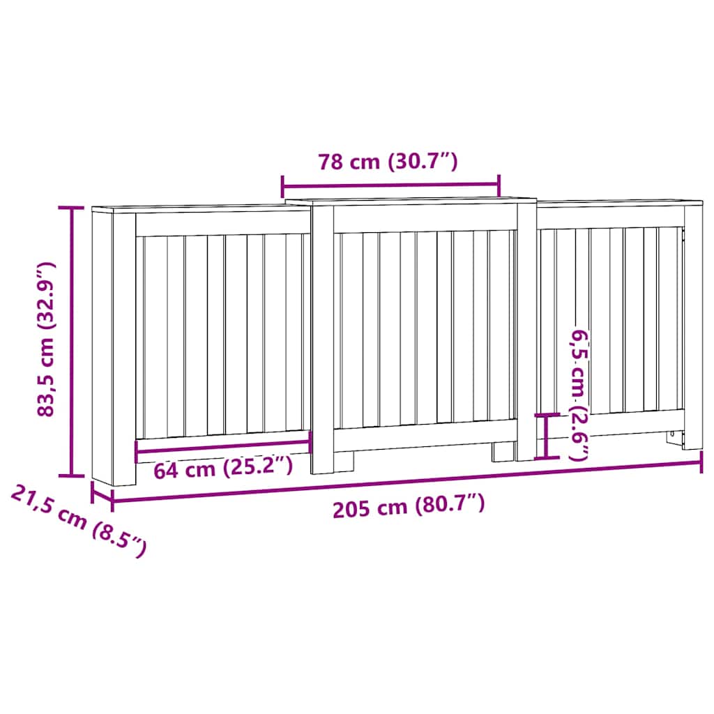 Radiator Cover White 205 x 21.5 x 83.5 cm Engineered Wood