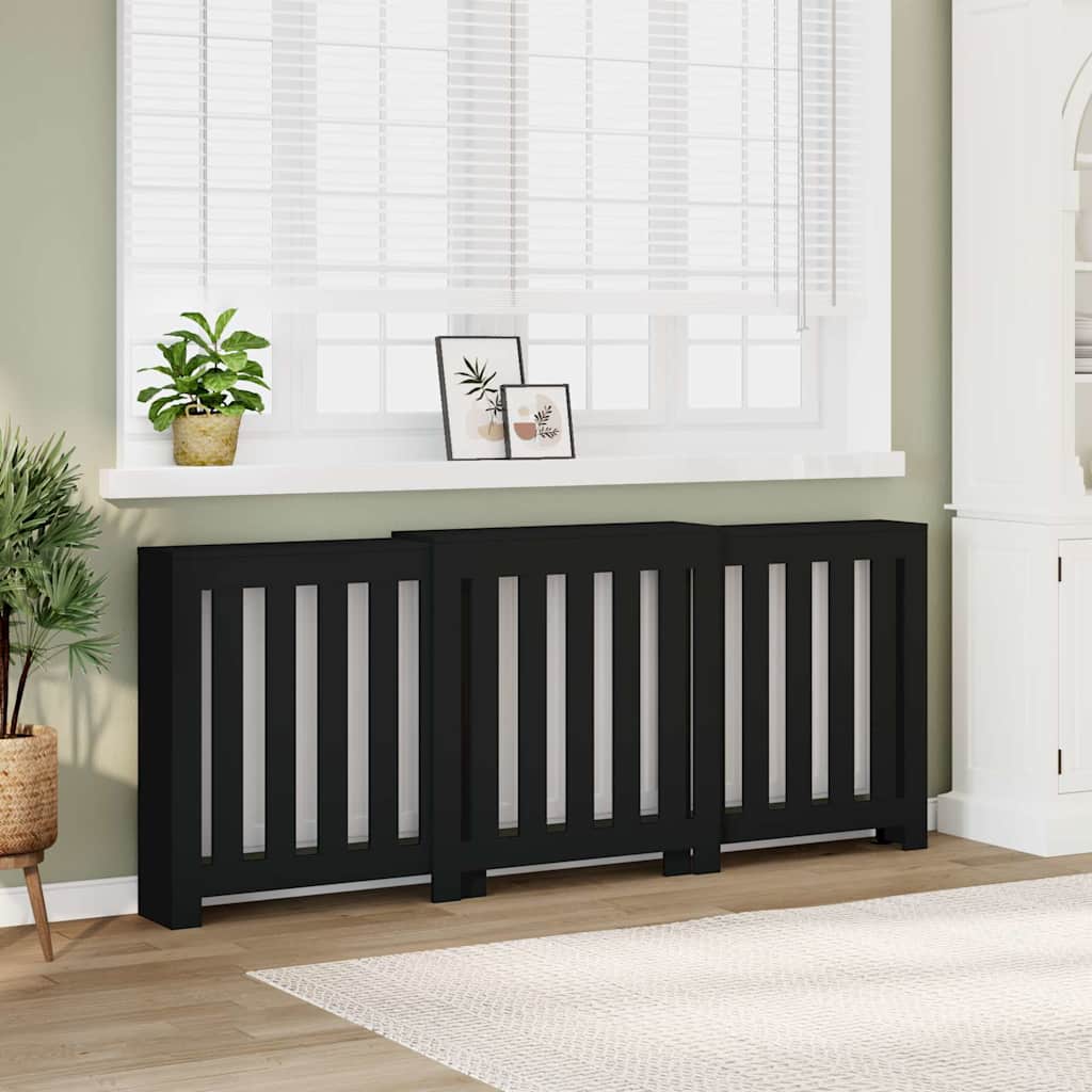 Radiator Cover Black 205 x 21.5 x 83.5 cm Engineered Wood