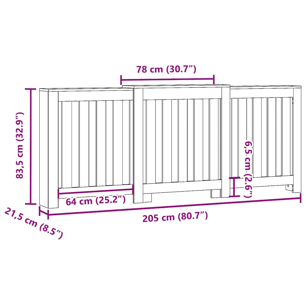 Radiator Cover Sonoma Oak 205 x 21.5 x 83.5 cm Engineered Wood