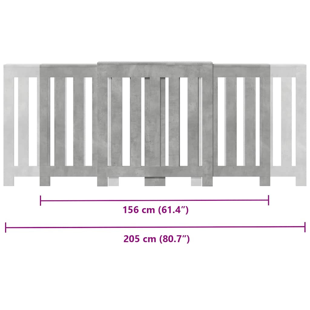 Radiator Cover Concrete Grey 205 x 21.5 x 83.5 cm
