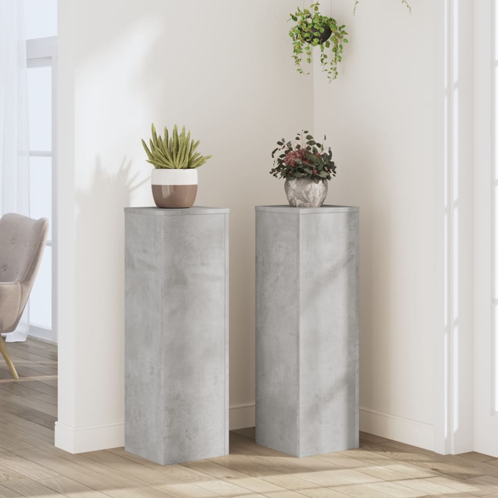 Plant Stand 2 pcs Concrete Grey 25 x 25 x 80 cm Engineered Wood