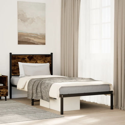 Metal Bed Frame without Mattress Smoked Oak 80x200 cm