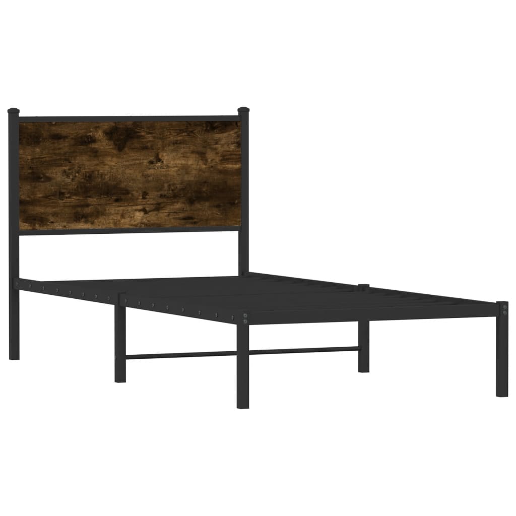 Metal Bed Frame without Mattress Smoked Oak 90x190 cm Single