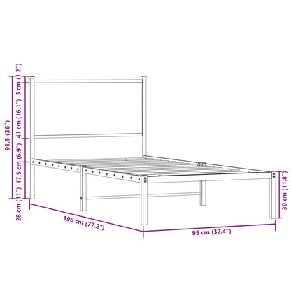 Metal Bed Frame without Mattress Smoked Oak 90x190 cm Single