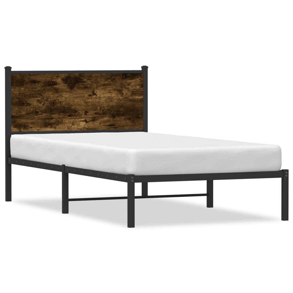 Metal Bed Frame without Mattress Smoked Oak 100x190 cm