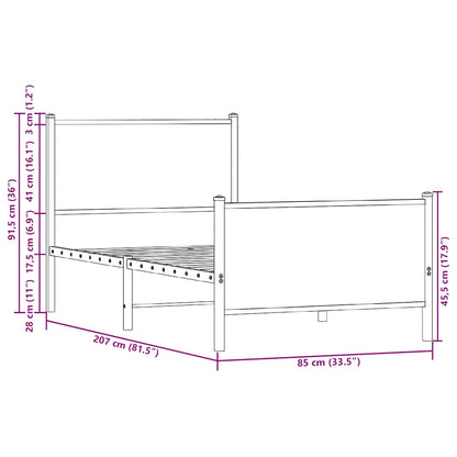 Metal Bed Frame without Mattress Smoked Oak 80x200 cm