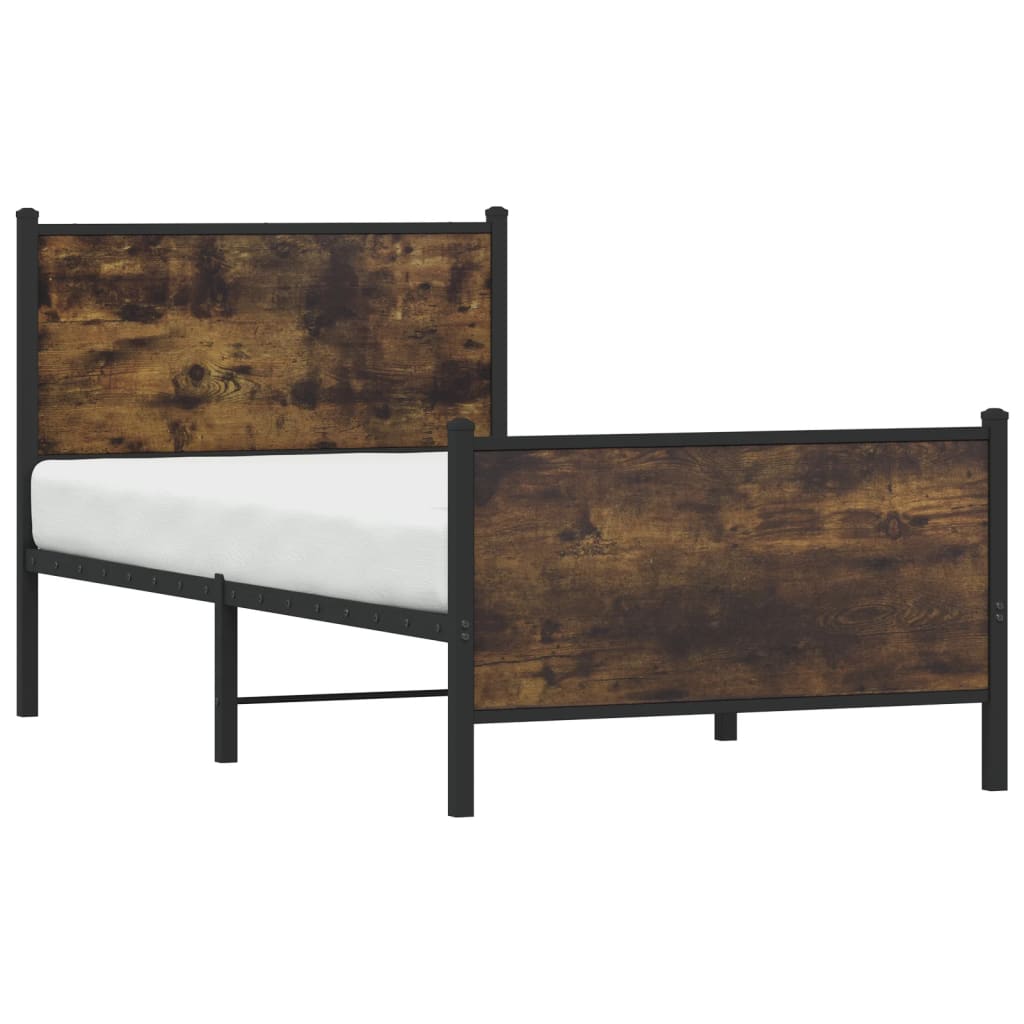 Metal Bed Frame without Mattress Smoked Oak 90x200 cm