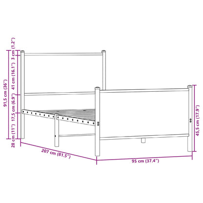 Metal Bed Frame without Mattress Smoked Oak 90x200 cm