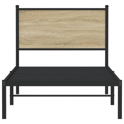 Metal Bed Frame without Mattress Sonoma Oak 75x190 cm Small Single