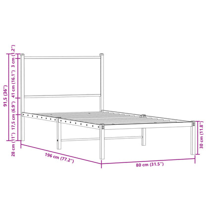 Metal Bed Frame without Mattress Sonoma Oak 75x190 cm Small Single