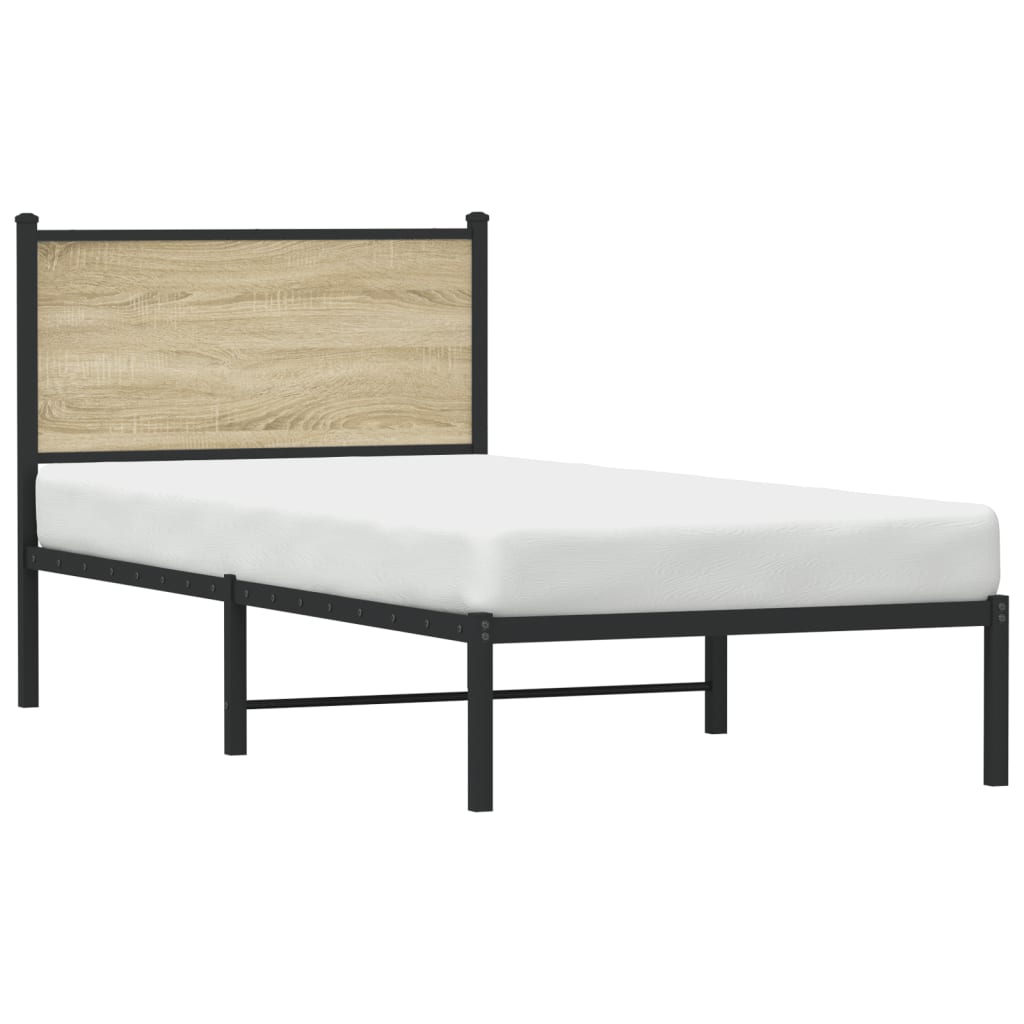 Metal Bed Frame without Mattress Sonoma Oak 90x190 cm Single