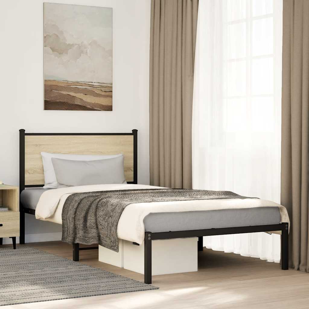 Metal Bed Frame without Mattress Sonoma Oak 100x190 cm