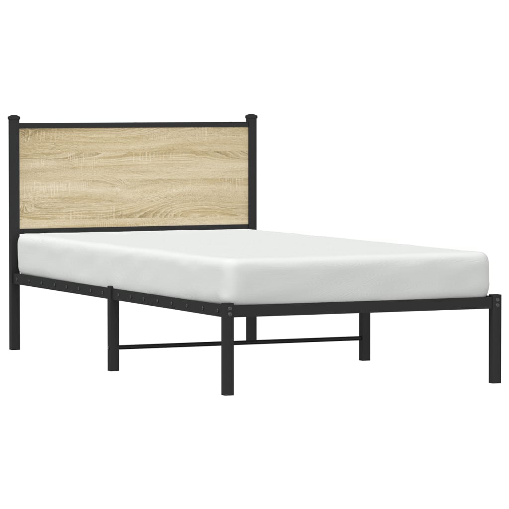 Metal Bed Frame without Mattress Sonoma Oak 100x200 cm