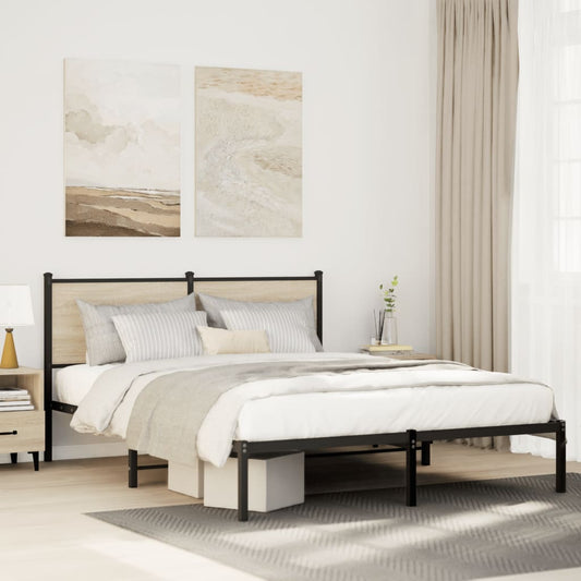 Metal Bed Frame without Mattress Sonoma Oak 137x190 cm