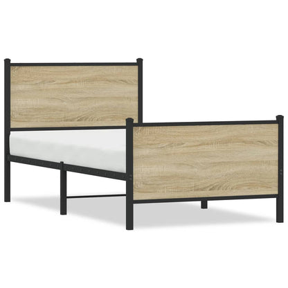 Metal Bed Frame without Mattress Sonoma Oak 75x190 cm Small Single