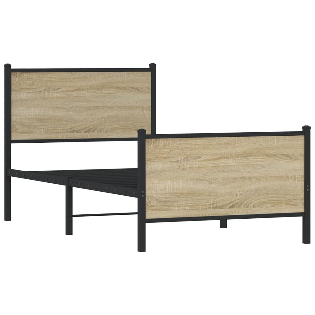 Metal Bed Frame without Mattress Sonoma Oak 75x190 cm Small Single