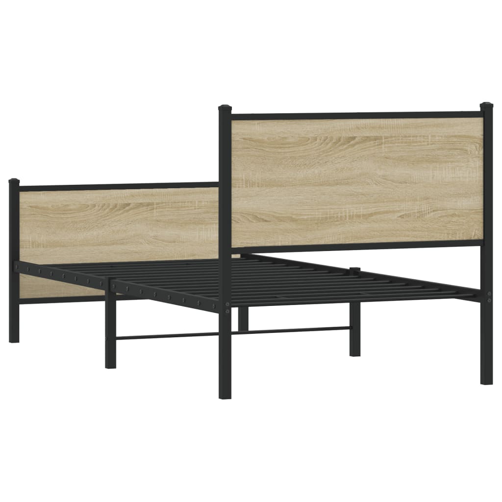 Metal Bed Frame without Mattress Sonoma Oak 90x200 cm